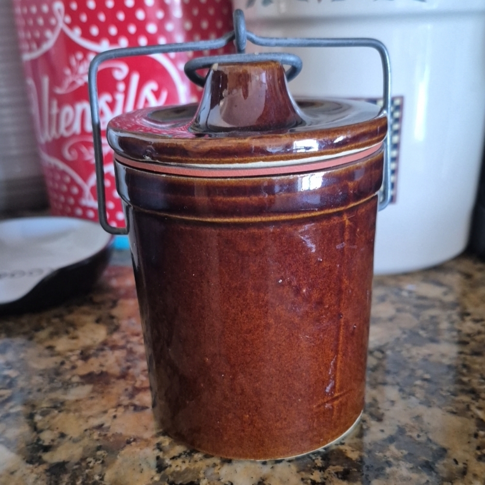 Vintage Brown Ceramic Canister with Lid